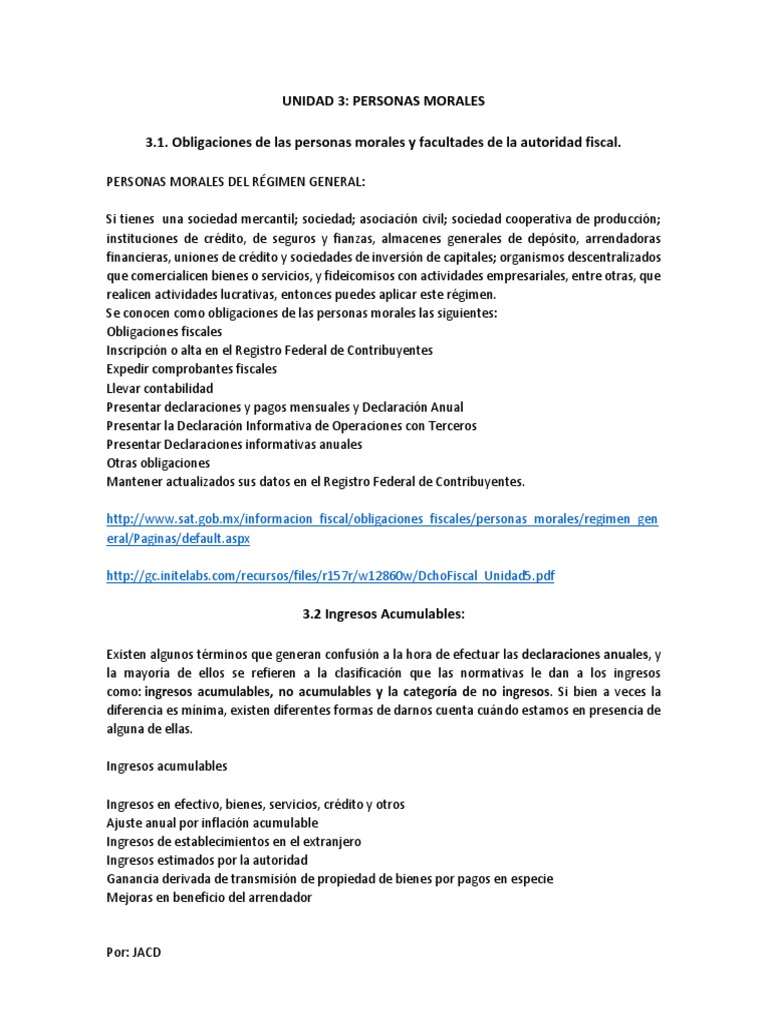Obligaciones Fiscales Personas Morales | PDF | Impuesto sobre la renta ...