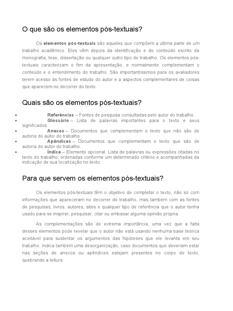 Elementos Pós-Textuais em Trabalhos Acadêmicos | PDF | Carreira e  Crescimento | Artes Linguísticas e Disciplina, image size:768x1024