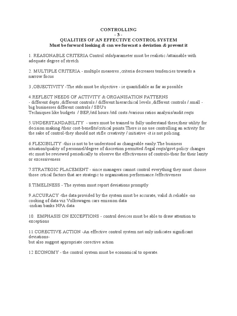 Characteristics of Effective Control Systems | PDF | Business | Finance ...