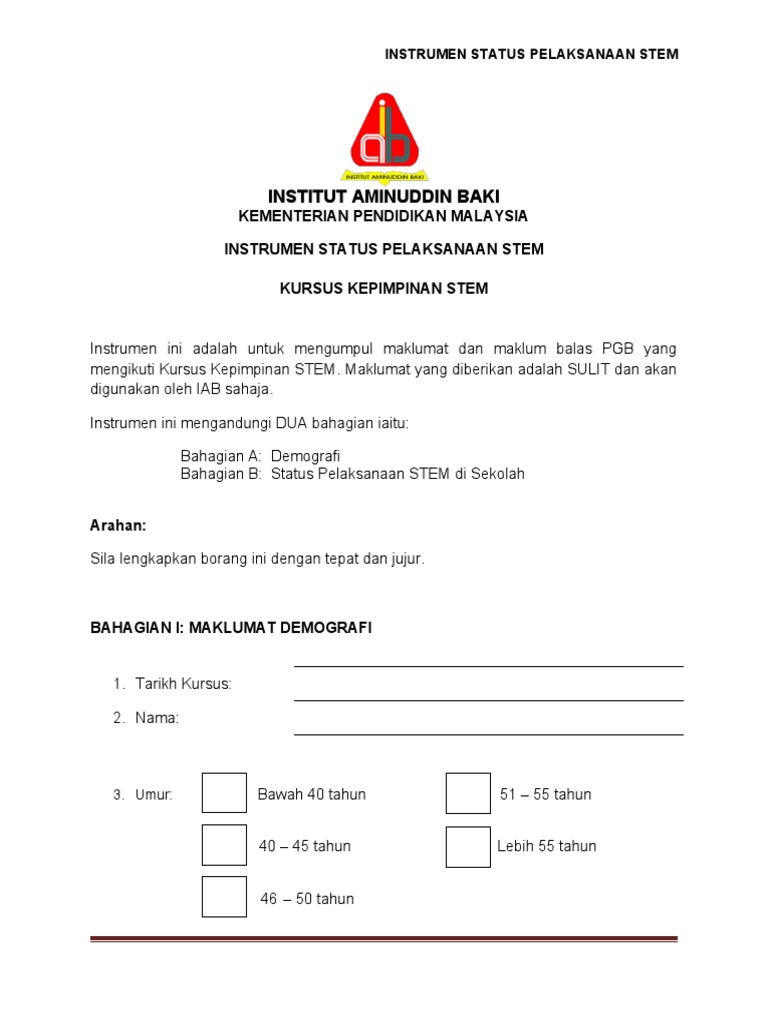 INSTRUMEN STEM - Cadangan | PDF