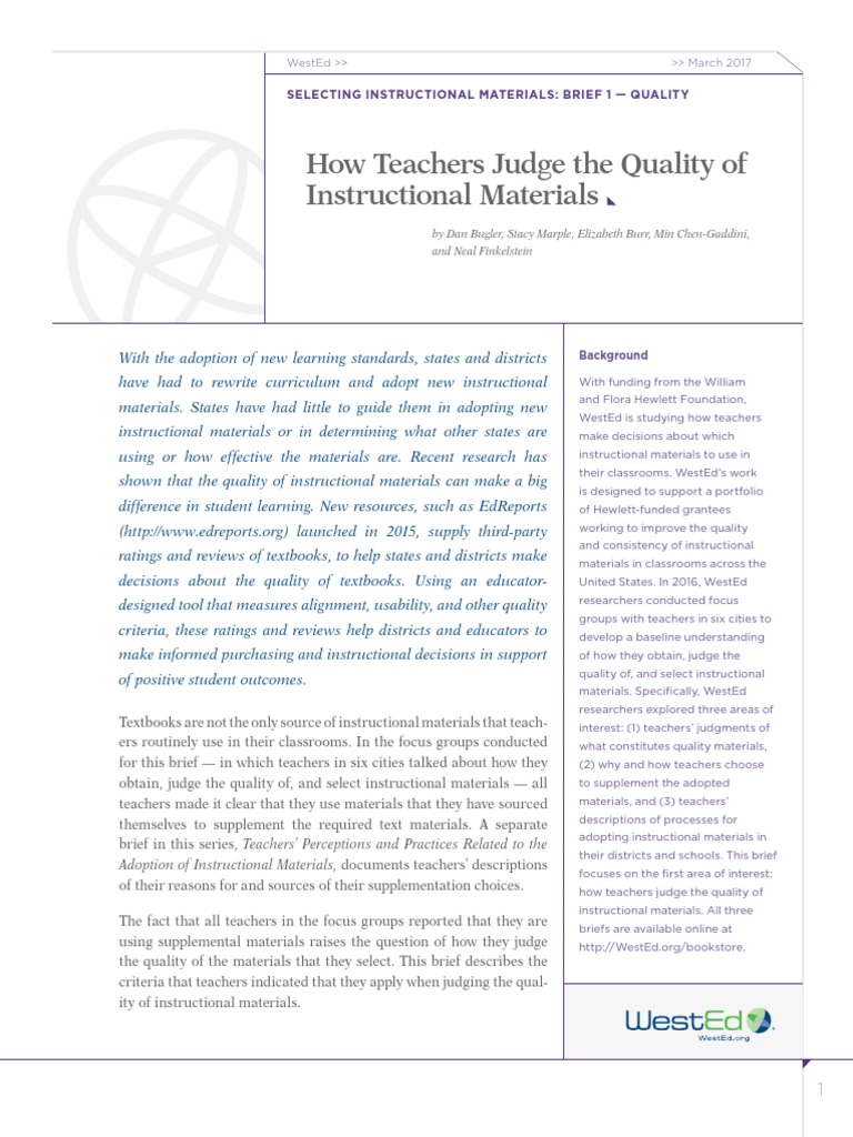 Resource Selecting Instructional Materials Brief 1 Quality PDF 