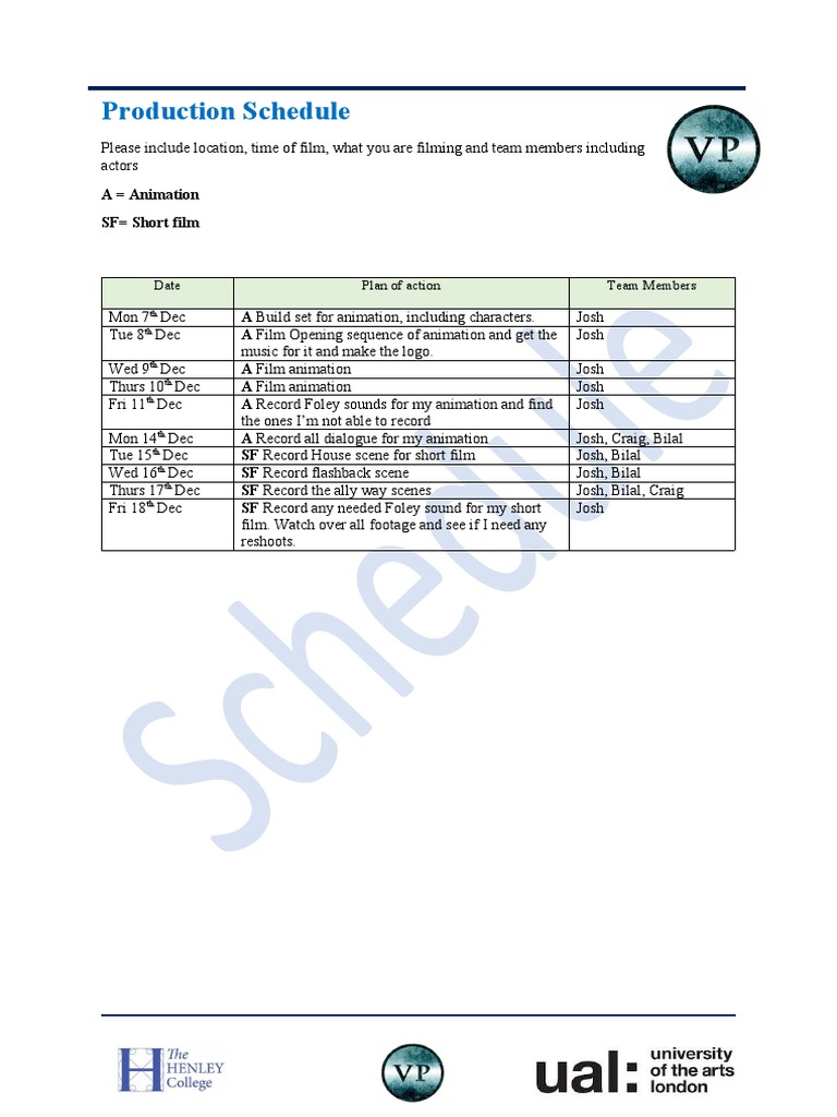 Animation and Short Film Production Schedule | PDF