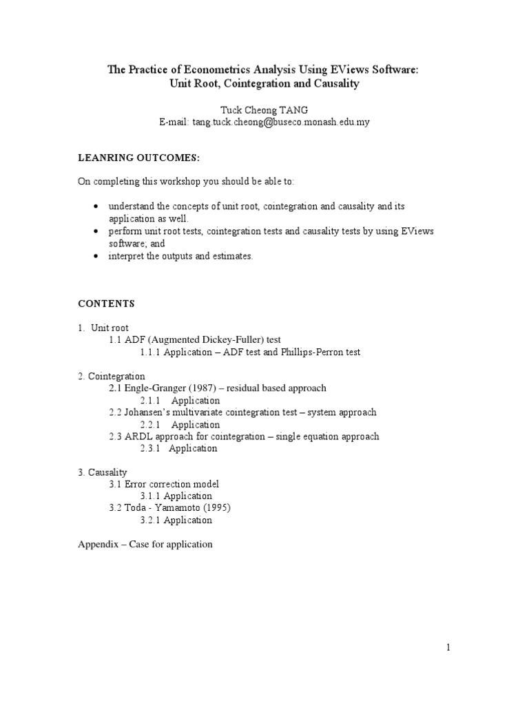 EViews: Unit Root and Cointegration Tests | PDF | Vector Autoregression ...