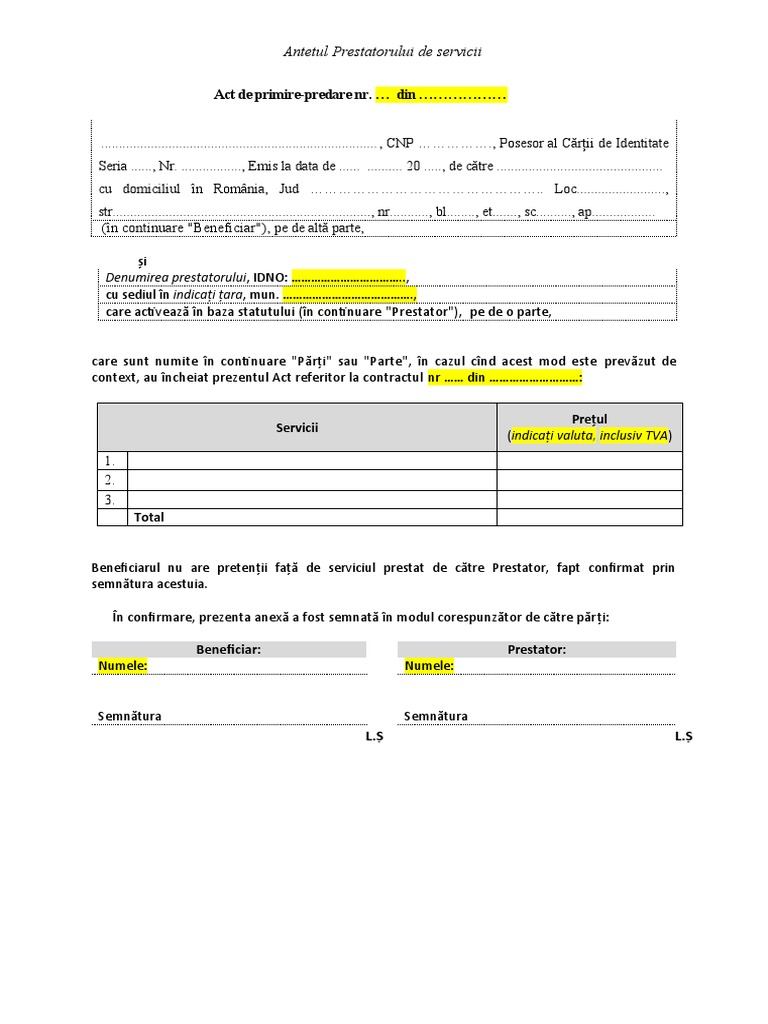 Act de Primire Predare Model | PDF