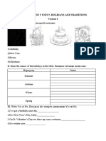 The 3th Form TEST 5 UNIT 5. HOLIDAYS AND TRADITIONS