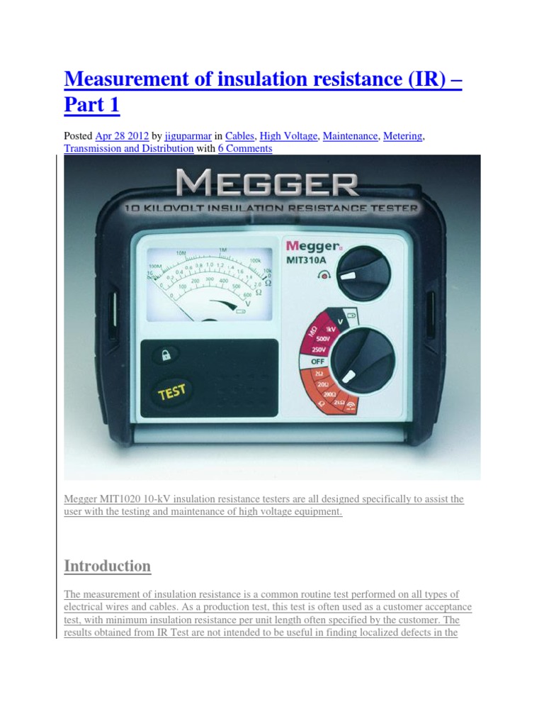 Measurement of FLUKE Insulation Resistance Megger | PDF | Transformer ...
