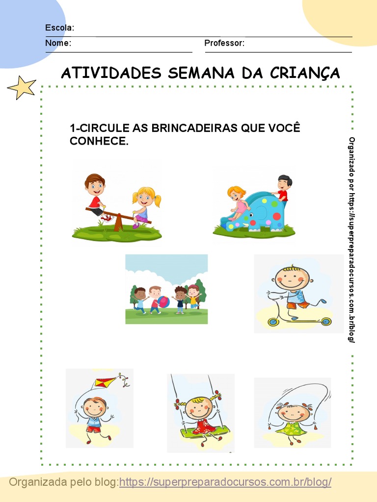 Atividades Semana Da Criança para Baixar PDF | PDF | Educação Especial ...
