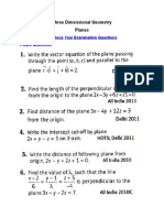 Three Dimensional Geometry Planes: Previous Year Examination Questions 1 Mark Questions