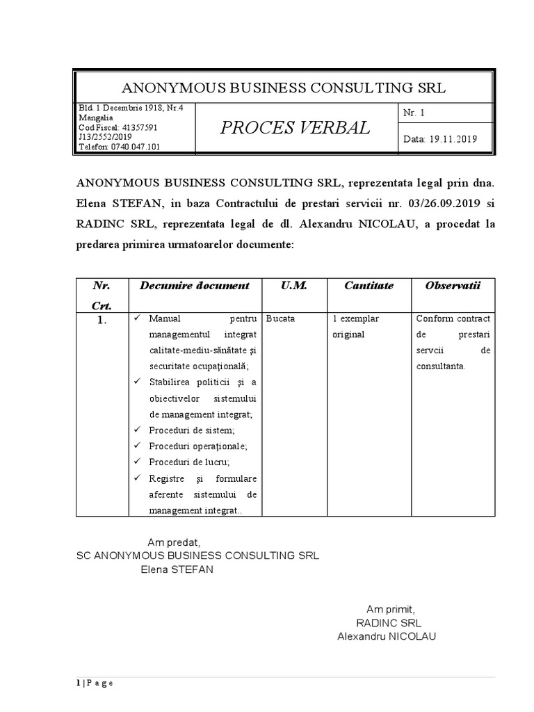Proces Verbal 1 MO | PDF