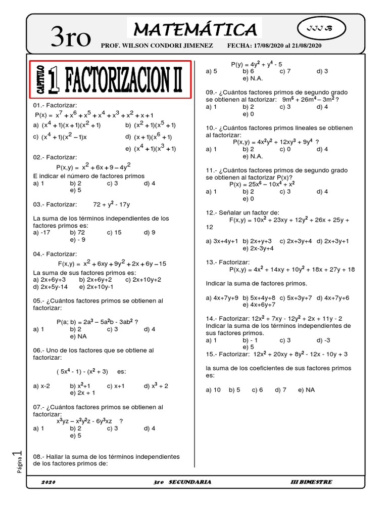 Factorizacion 2 Pdf Aritmética Números