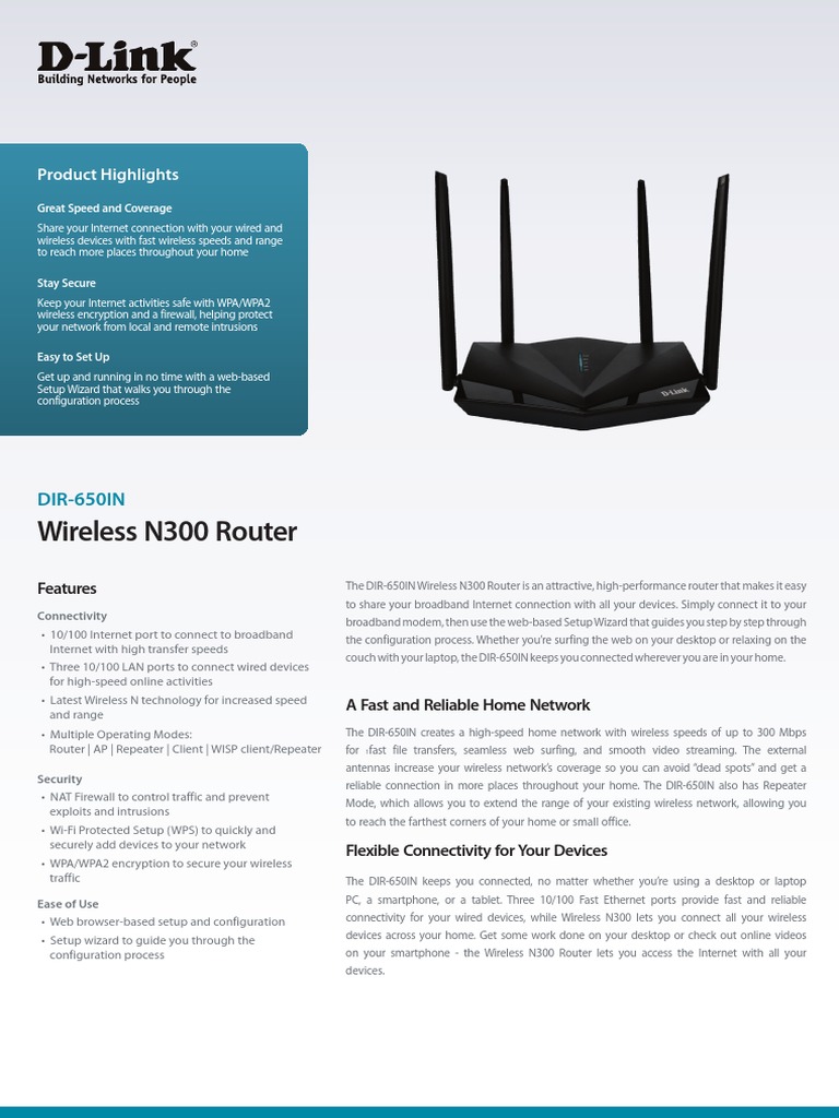 Modem Routeur ADSL2/2+ 11n sans fil D-LINK 300Mbps, avec 4 port 10