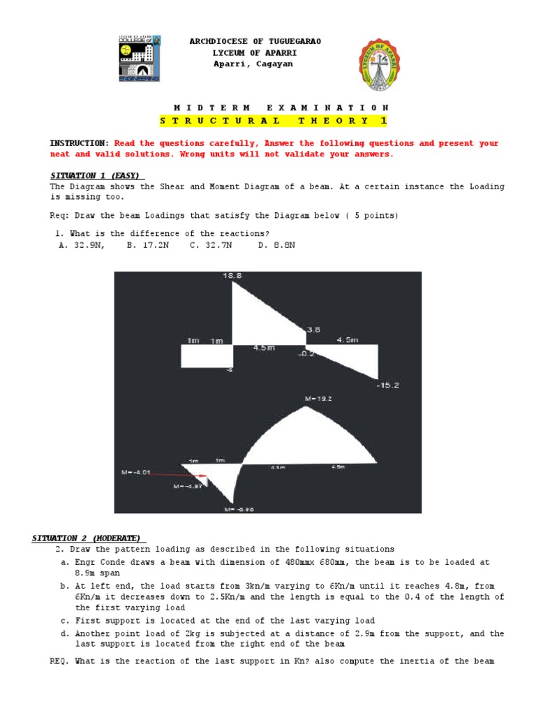 STRUCTURAL THEORY 1 MIDTERM EXAMINATIOns | PDF | Beam (Structure ...