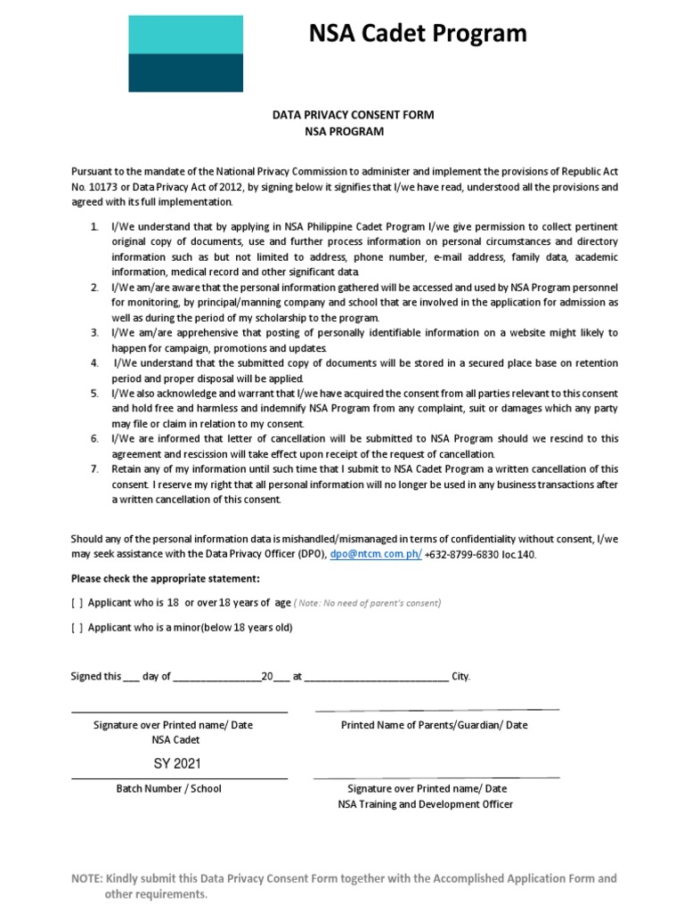 DATA PRIVACY CONSENT FORM - NSA Final - v2-1 | Download Free PDF ...
