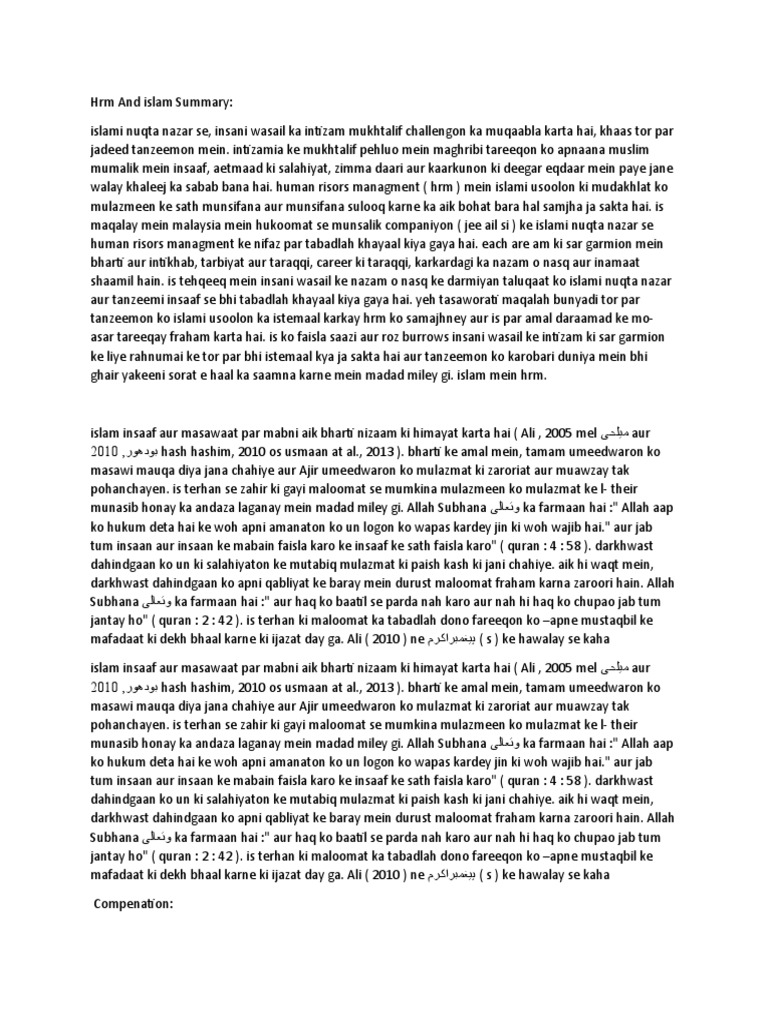 HRM and Islam Summary | PDF | Western Philosophy | Middle East