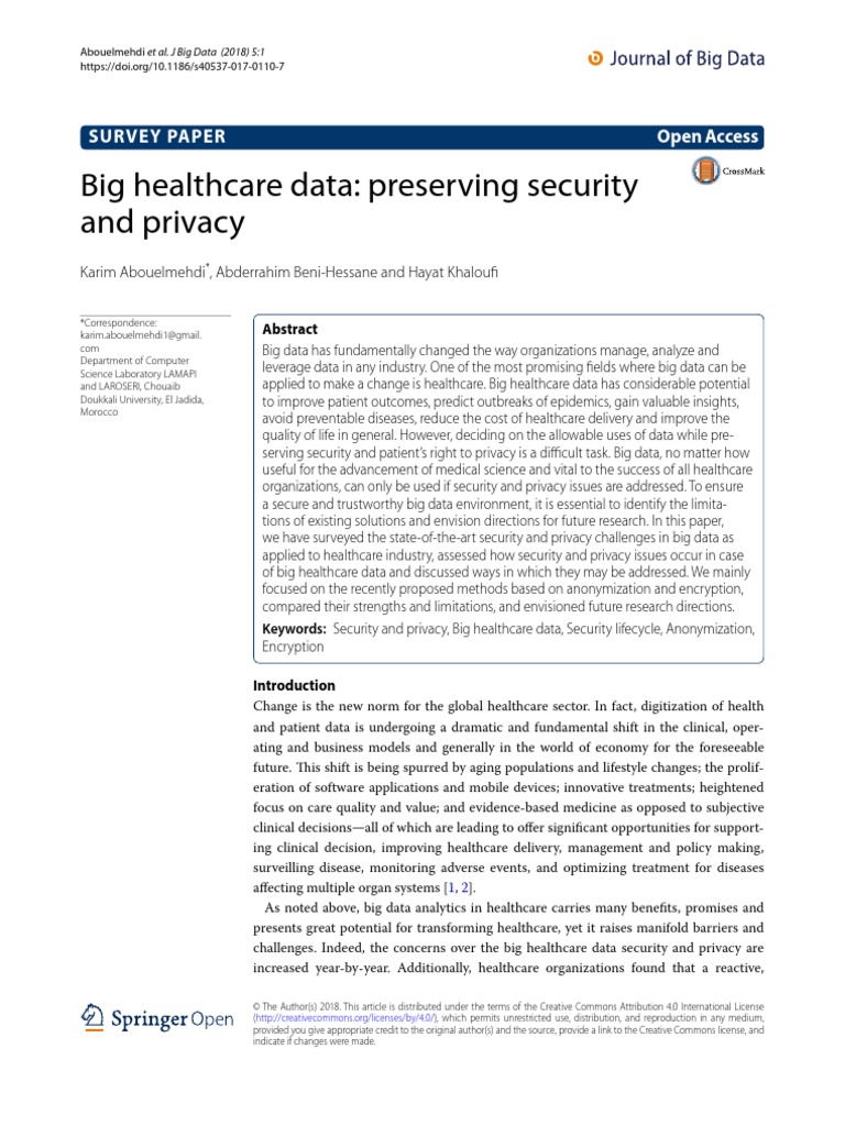 Big Healthcare Data Preserving Security and Privac PDF | PDF ...