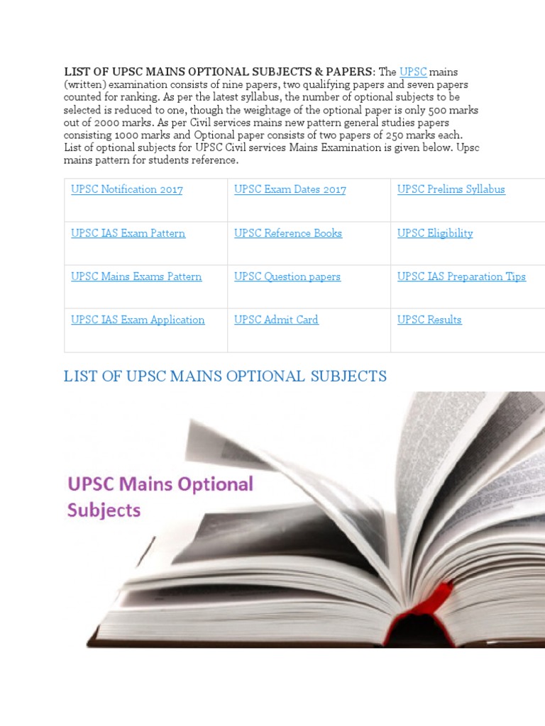 UPSC Mains Optional Subjects List 2025 | PDF | Academia | Science