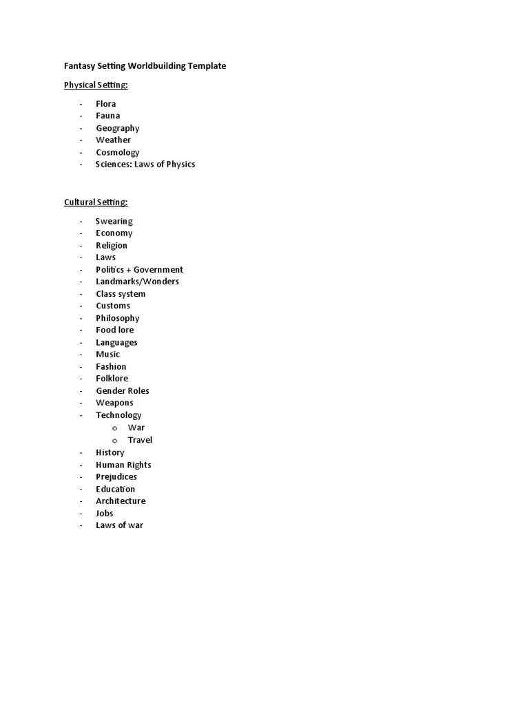 Fantasy Setting Worldbuilding Template | PDF | Social Science | History