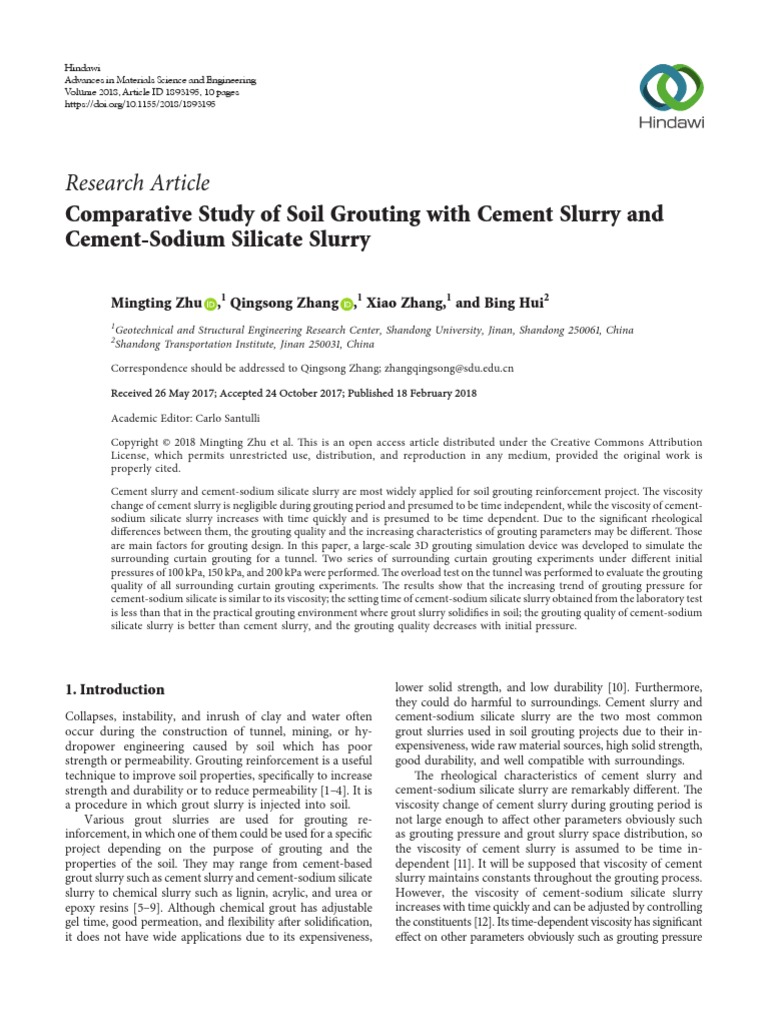 Research Article Comparative Study of Soil Grouting With Cement Slurry