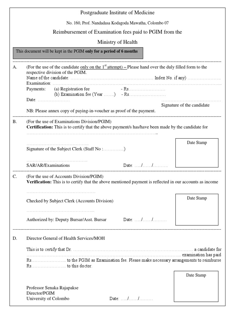 PGIM Examination Fee Reimbursement Form | PDF | Business
