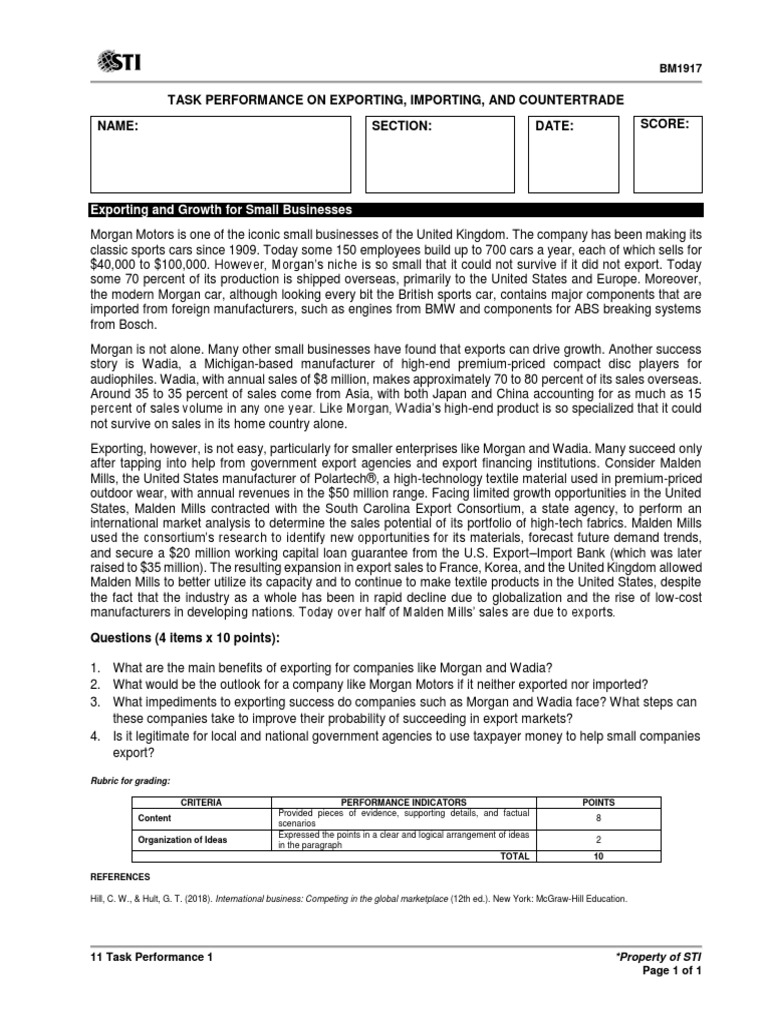 11 Task Performance 1 | PDF | Exports | Globalization