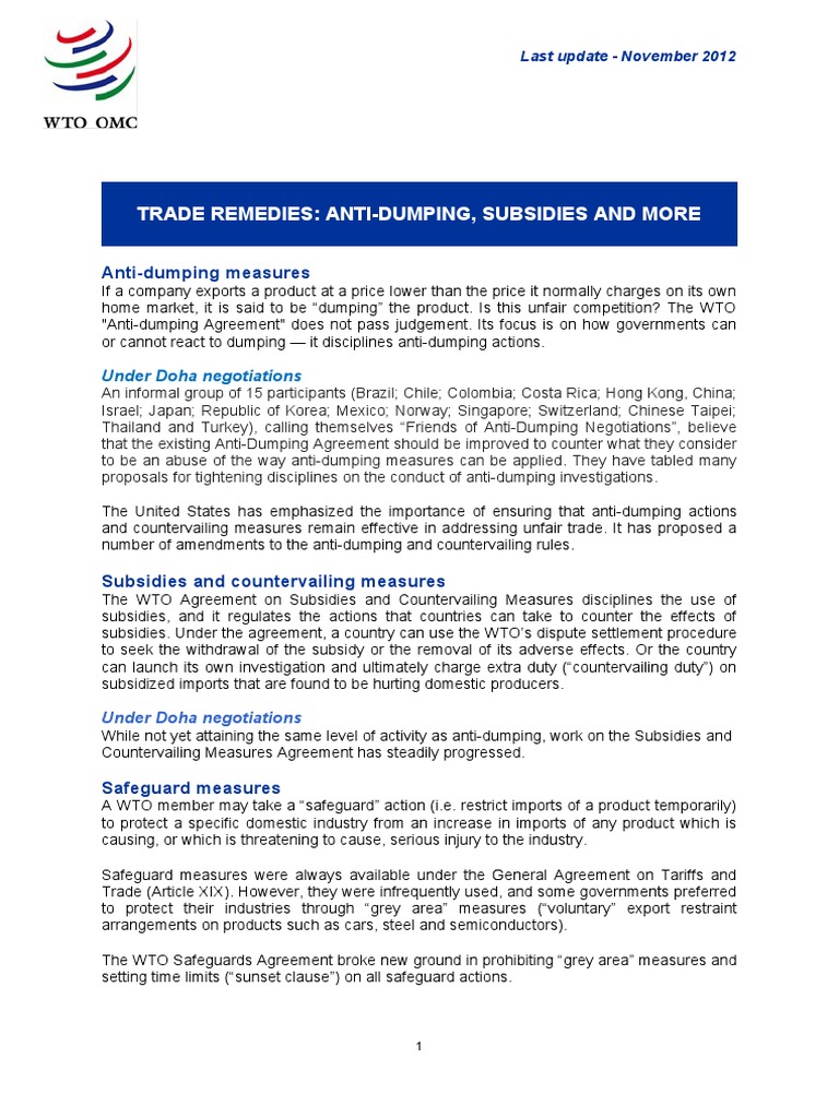 Trade Remedies: Anti-Dumping, Subsidies and More | PDF | Dumping ...