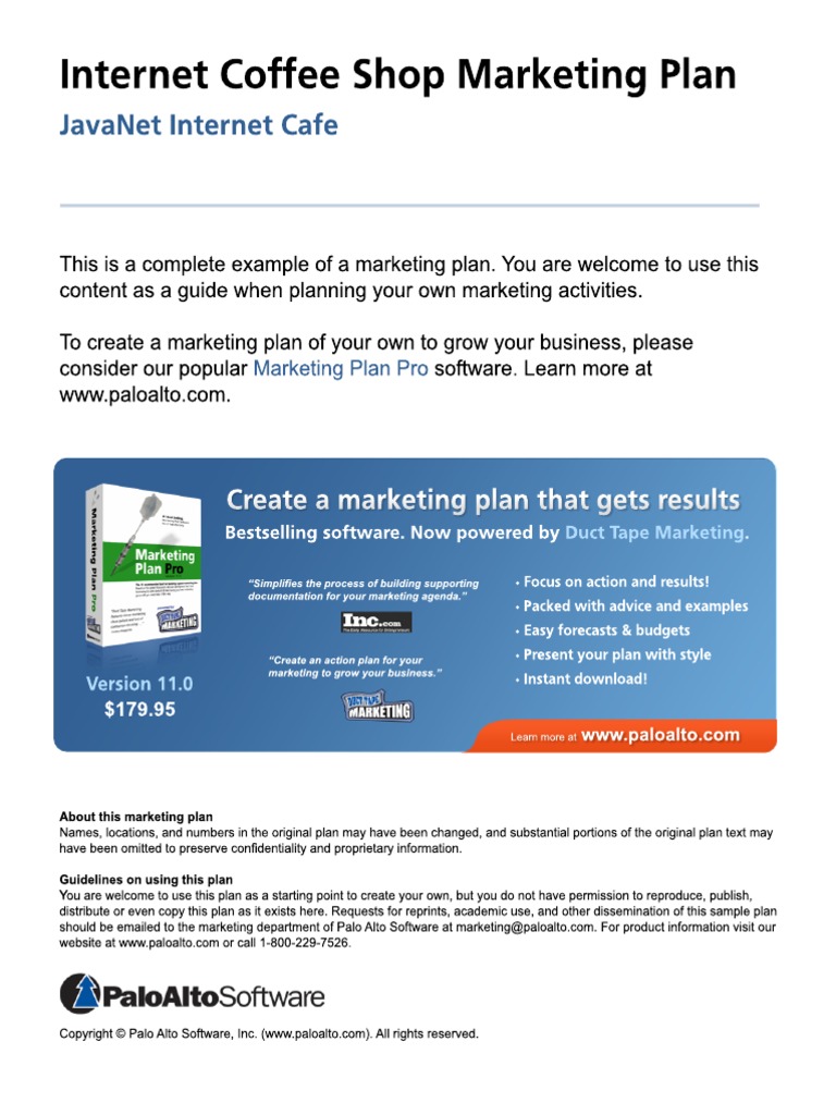 Coffee Shop Marketing Plan PDF Pricing