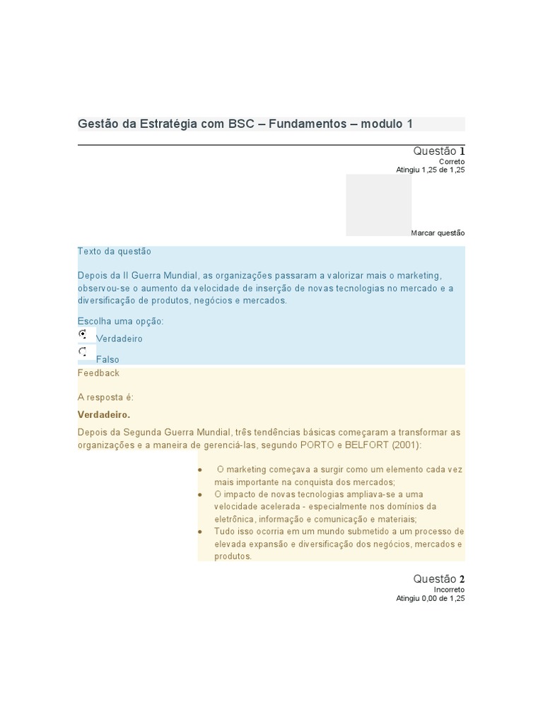Fundamentos da Gestão Estratégica BSC | PDF | Planejamento estratégico ...