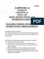 Classwork-#4 Class: Ix Topic: Productivity and Division of Labour Teacher: Tahera Chowdhury Submitted By: Arman Mahbub