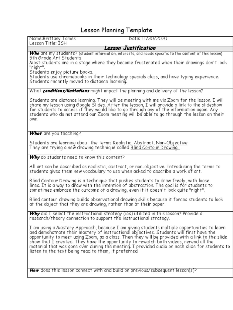 Lesson Planning Template Edtpa1 | PDF | Question | Drawing