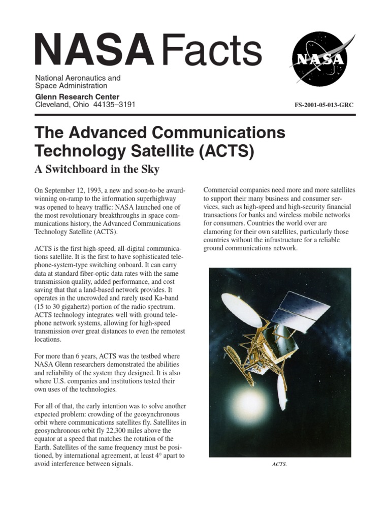 NASA Facts The Advanced Communications Technology Satellite (ACTS) A