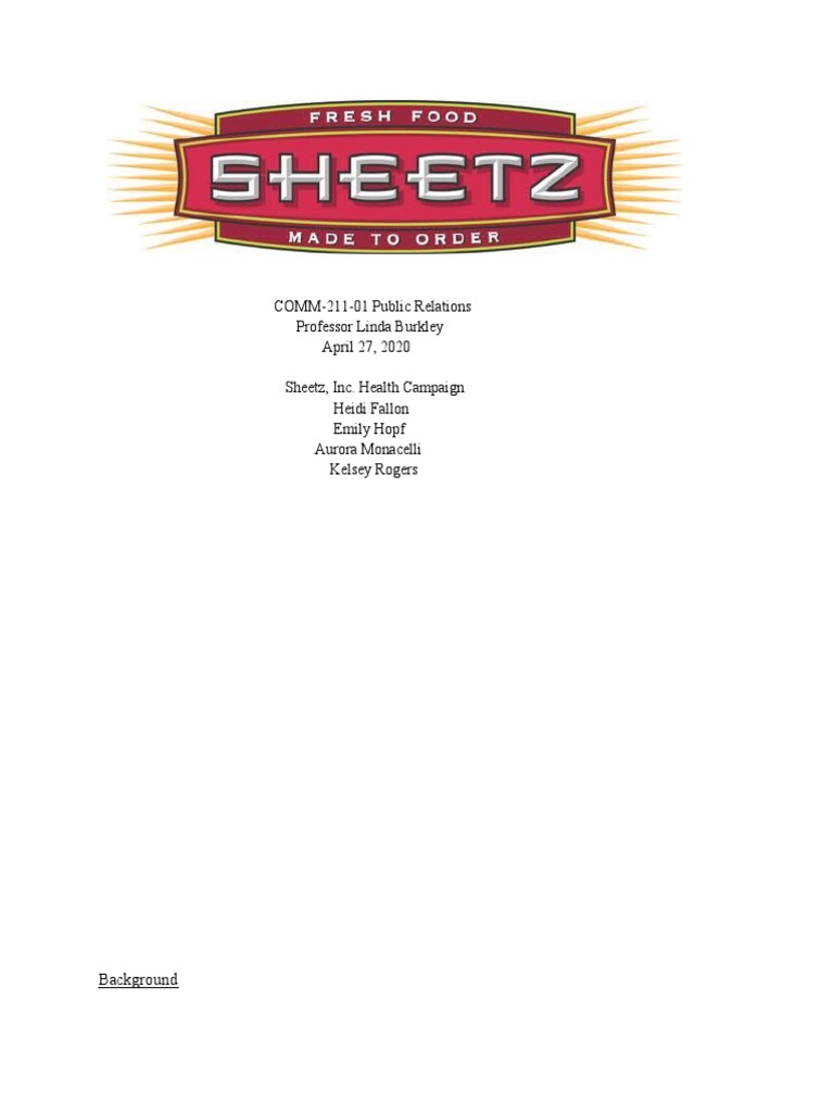 Sheetz PR Campaign Paper PDF Healthy Diet Food And Drink