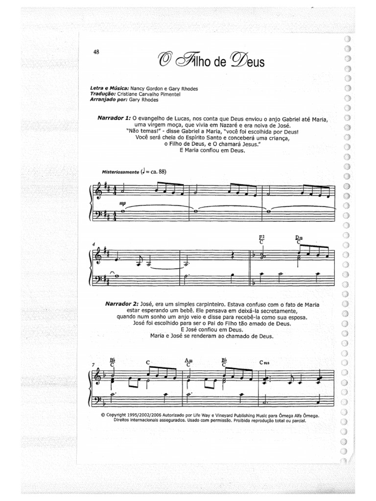 O Filho De Deus Partitura Pdf