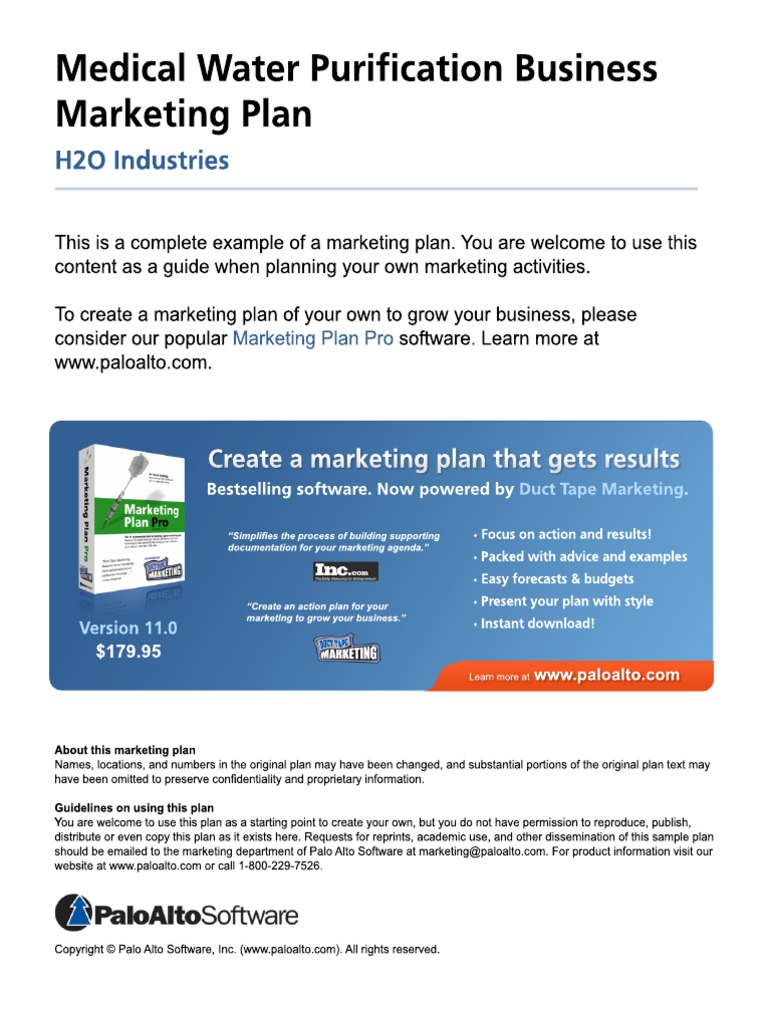 Medical water purification business marketing plan Purified Water Ion