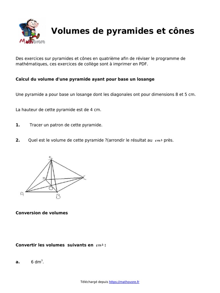 Pyramide Et Cône De Révolution 4ème Exercices Corrigés Pdf Volumes de Pyramides Et Cones Exercices Maths 4eme Corriges en PDF | PDF |  Euclide | Triangle
