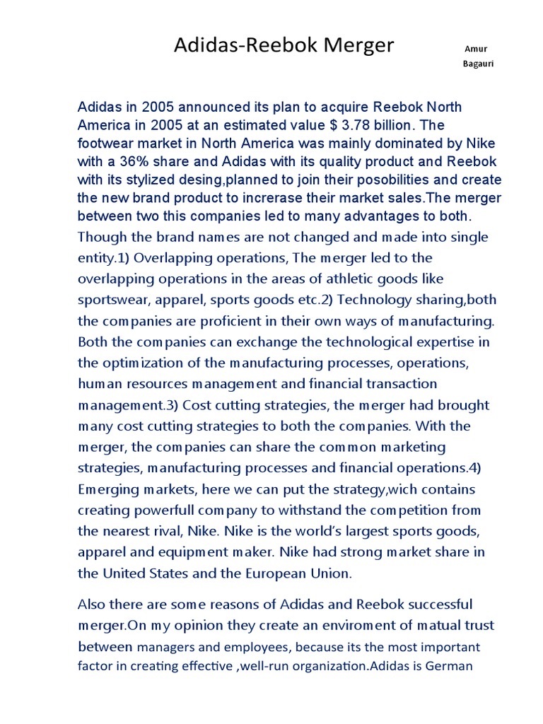 Adidas-Reebok Merger Insights | PDF | Mergers And Acquisitions | Adidas