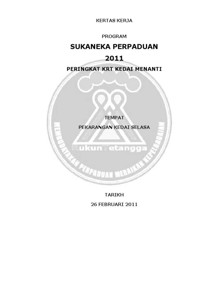 Kertas Kerja Sukaneka Perpaduan KRT Kedai Menanti