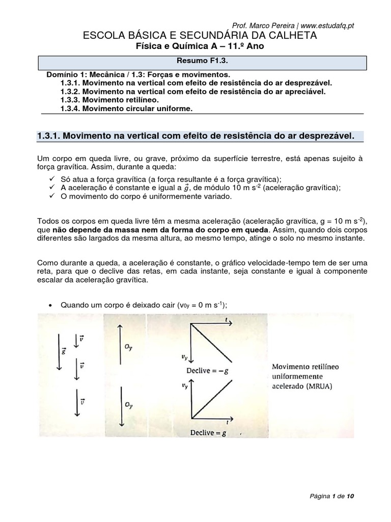Forças e Movimentos na Física A | PDF | Velocidade | Leis do Movimento ...