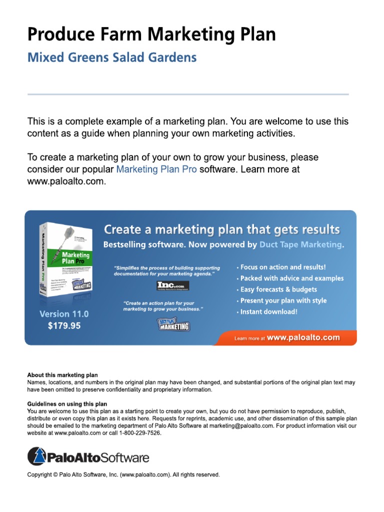 Agriculture Produce Farm Marketing Plan PDF Brand Advertising