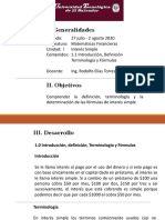 1.1 Introducción, Definición, Terminología y Fórmulas de Interés Simple - A