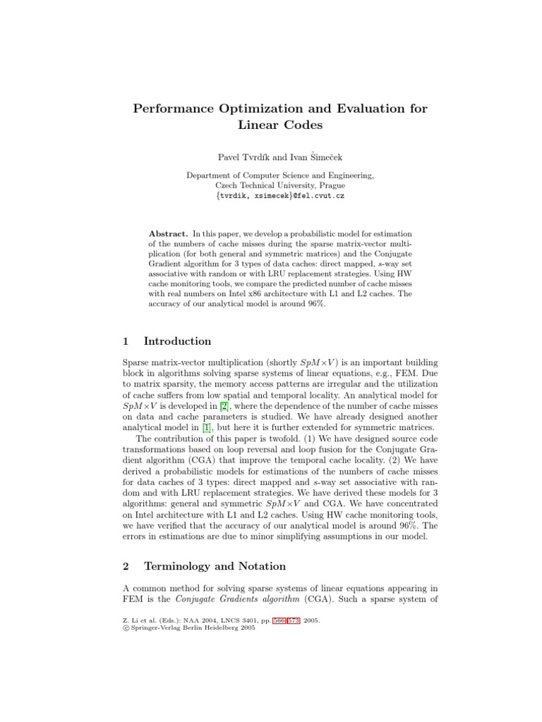 Cache Miss Estimation in Linear Codes | PDF | Matrix (Mathematics ...