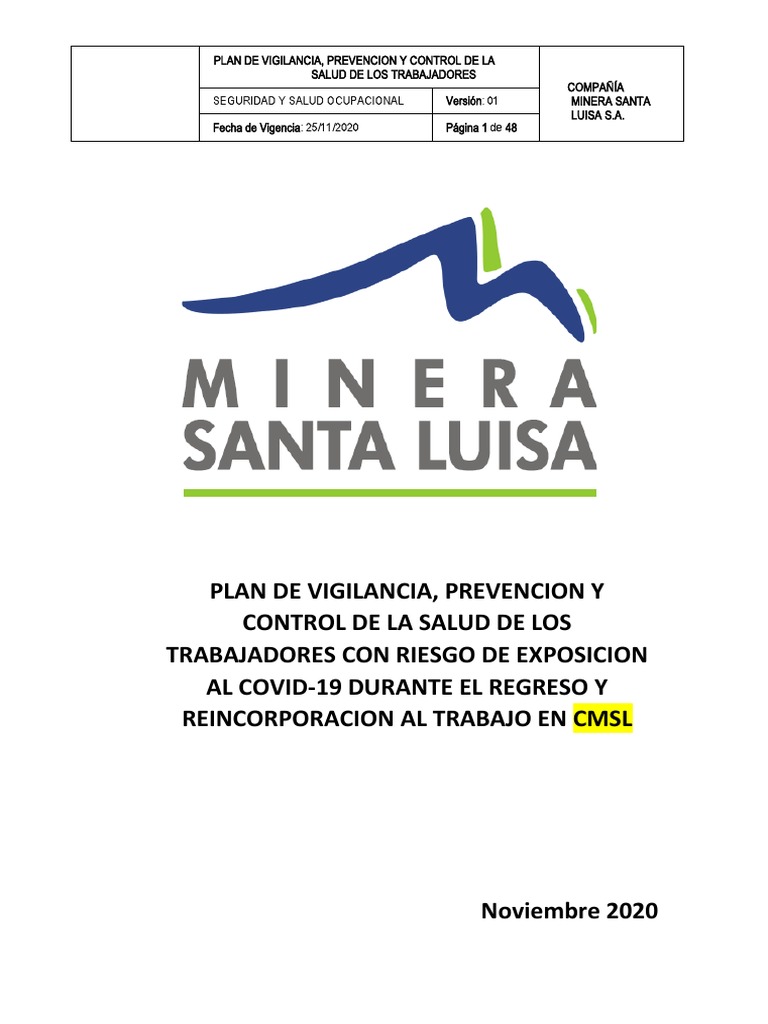 Plan de Salud COVID-19 CMSL | PDF | Lavado de manos | Condicion cronica