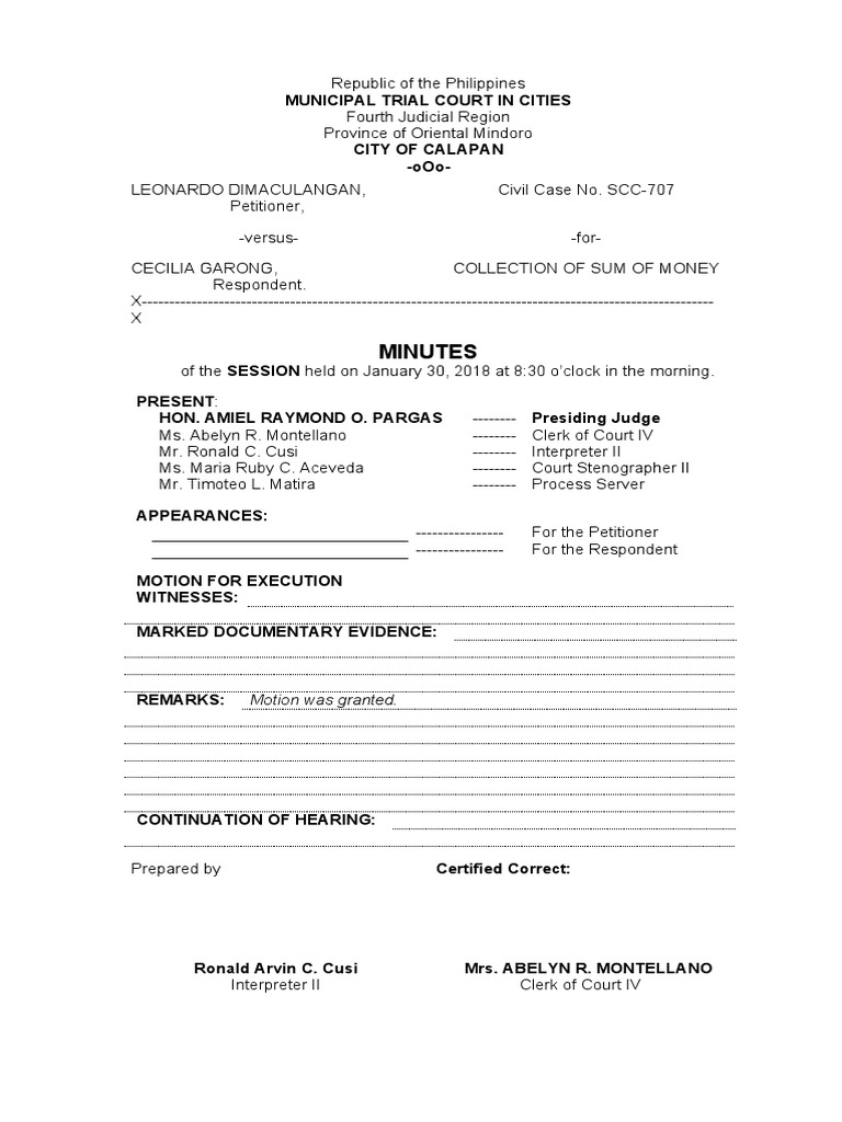 Calapan Small Claims Court Minutes | PDF | Lawsuit | Judge