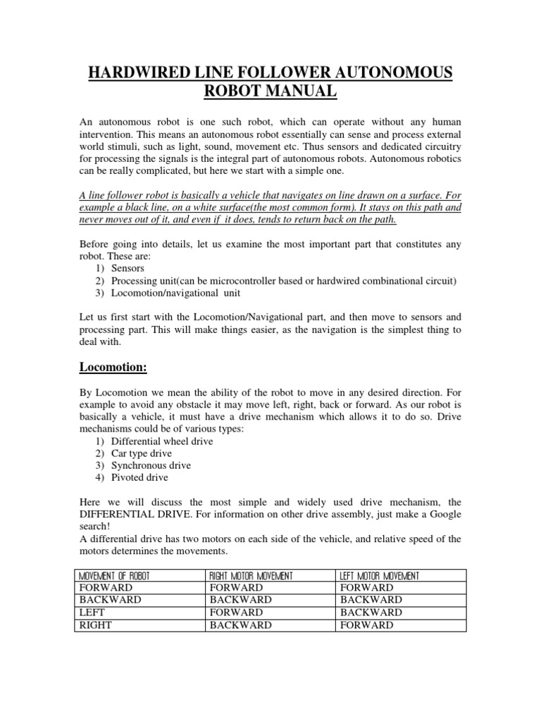 Hardwired Line Follower Autonomous Robot Manual | PDF | Sensor ...