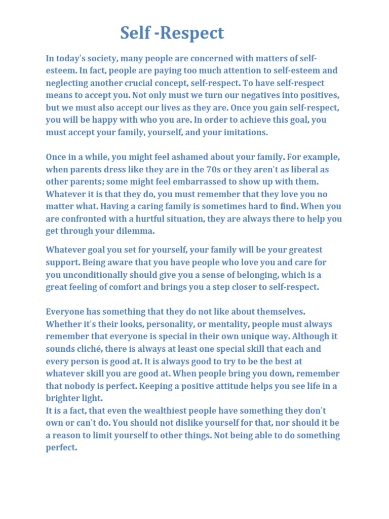 Understanding Self-Respect and Acceptance | PDF | Self Esteem | Cognition