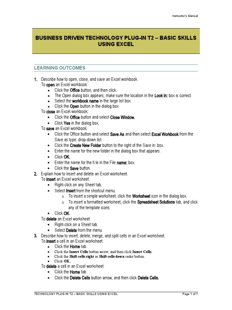 Business Driven Technology Plug-In T2 - Basic Skills Using Excel | PDF ...