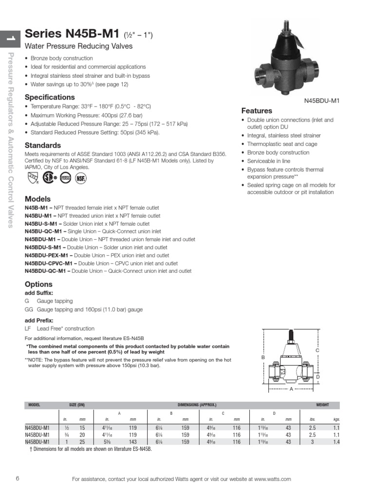 Series N45BM1 ( " 1") Water Pressure Reducing Valves PDF Valve
