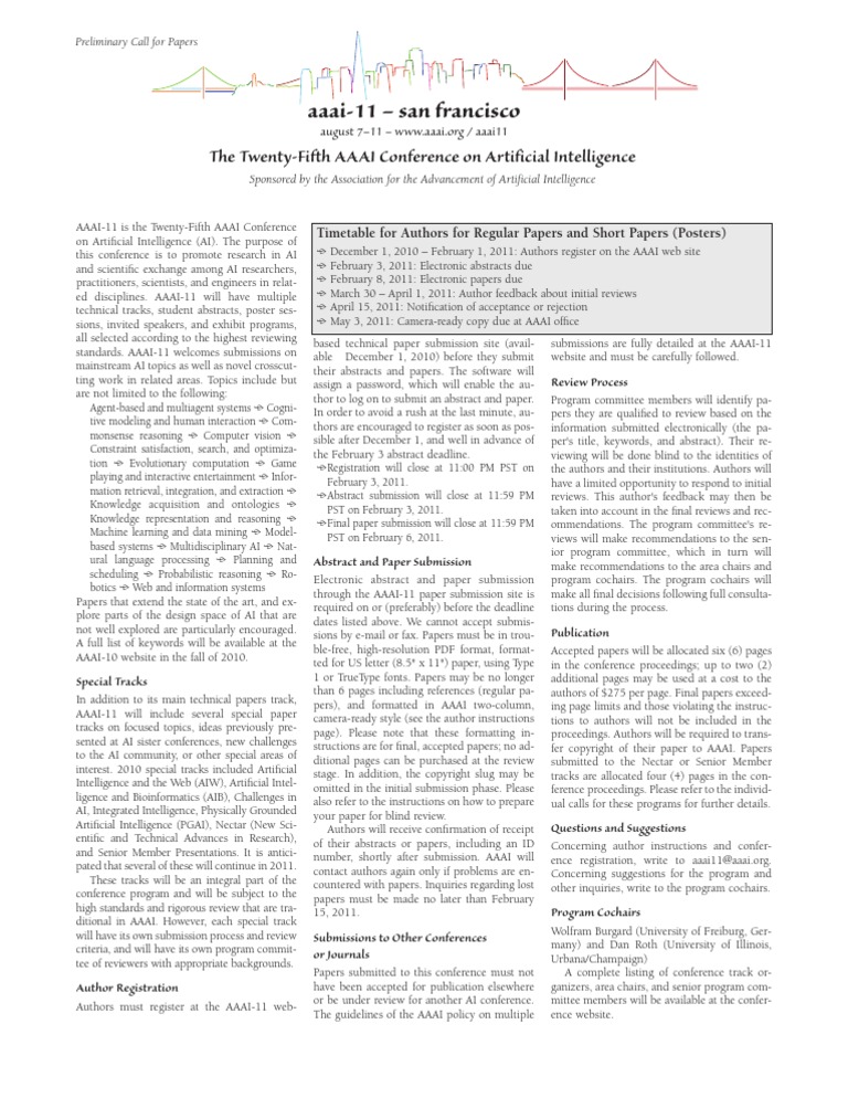 Aaai 11 Call | PDF | Artificial Intelligence | Intelligence (AI ...