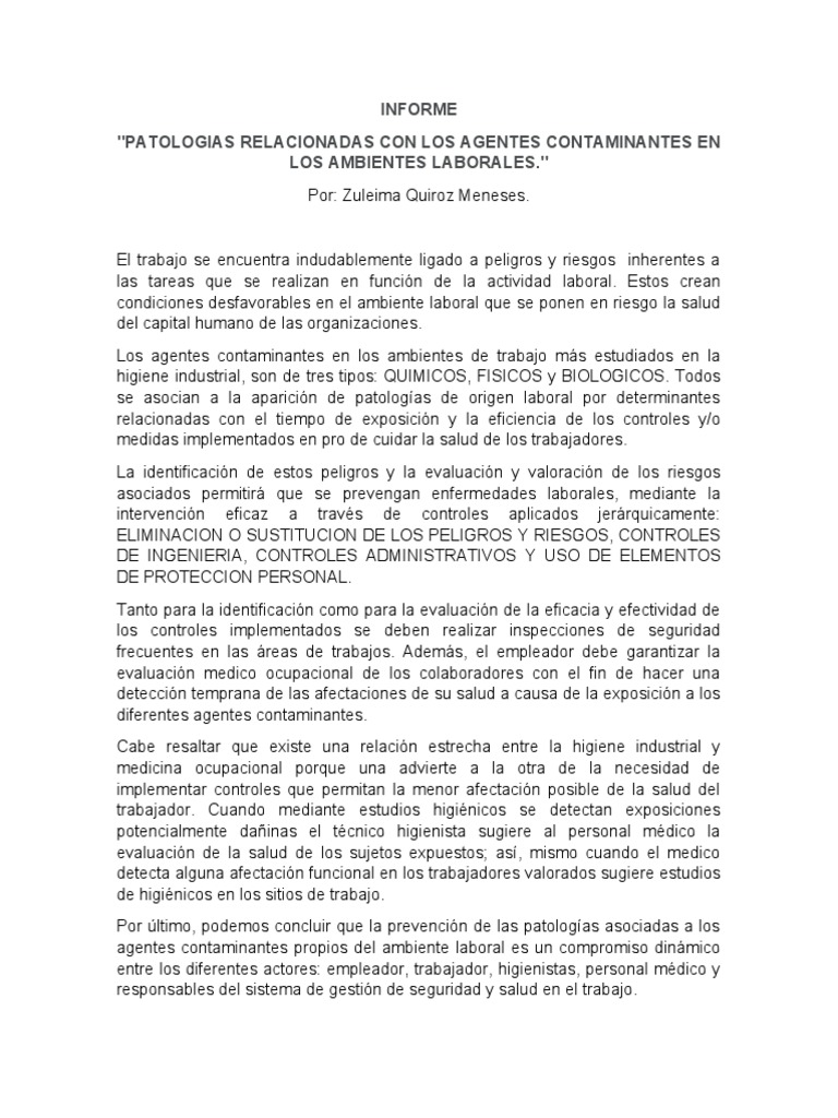 Informe Higiene Industrial | PDF | Seguridad y salud ocupacional ...