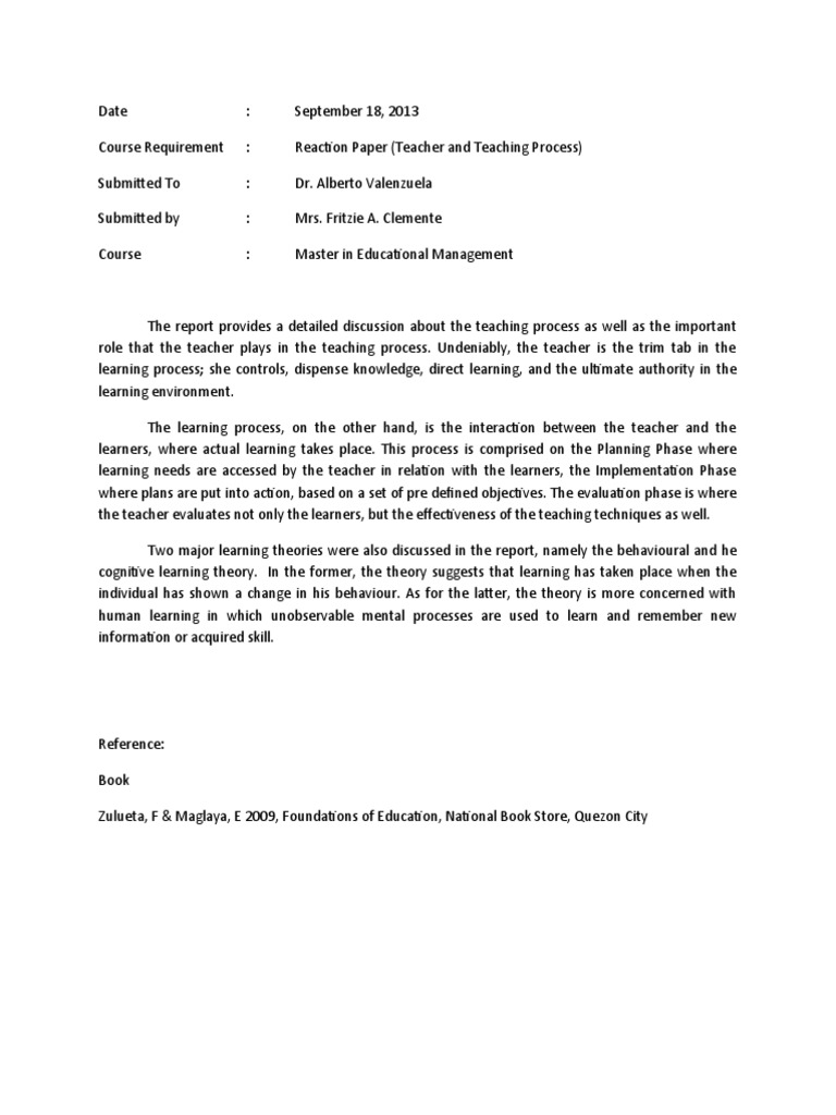 Teaching Process and Teacher's Role | PDF