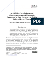 Availability, Level of Use and Constraints To Use of Electronic Resources by Law Lecturers in Public Universities in Nigeria